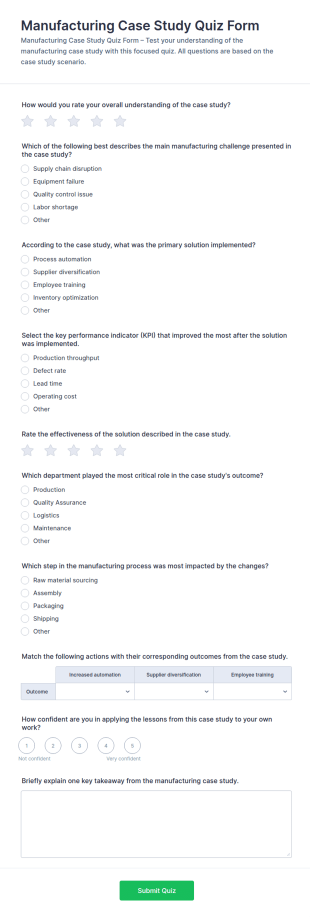 Manufacturing Case Study Quiz Form Template