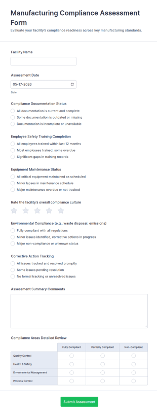 Manufacturing Compliance Assessment Form Template