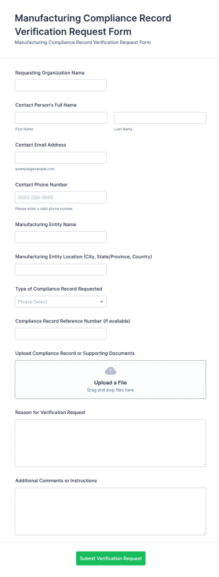 Manufacturing Compliance Record Verification Request Form Template