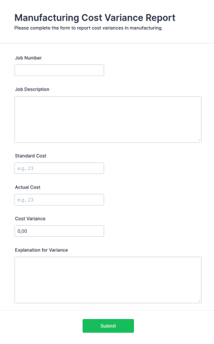 Manufacturing Cost Variance Report Form Template