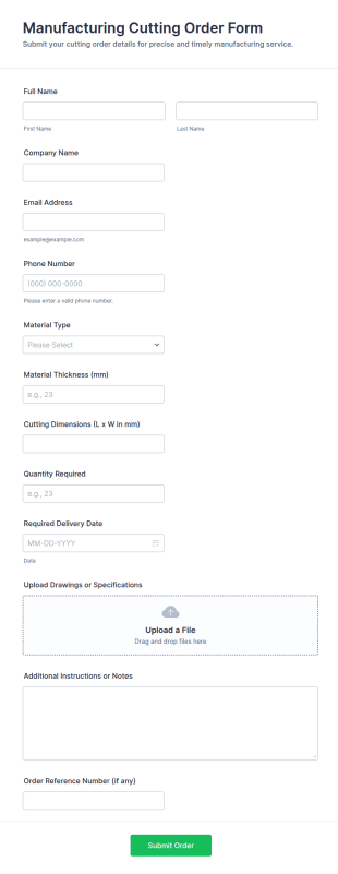 Manufacturing Cutting Order Form Template