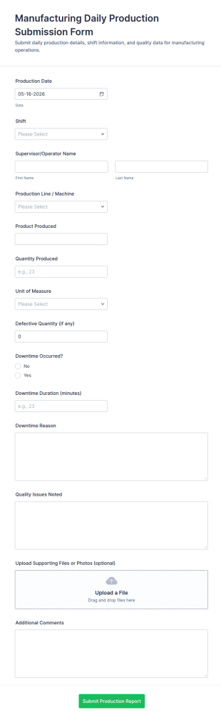 Manufacturing Daily Production Submission Form Template
