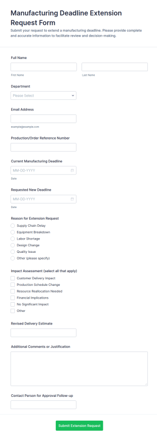Manufacturing Deadline Extension Request Form Template