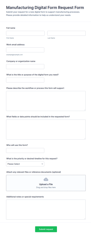 Manufacturing Digital Form Request Form