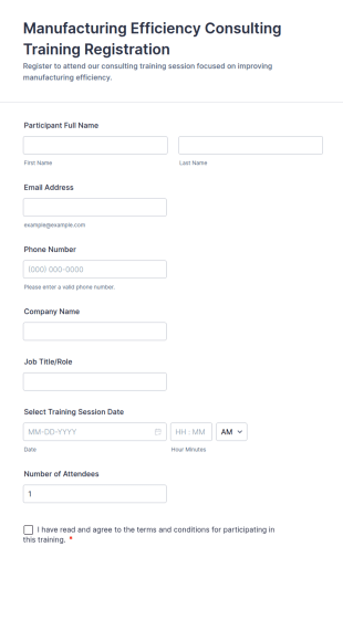 Manufacturing Efficiency Consulting Training Registration Form Template