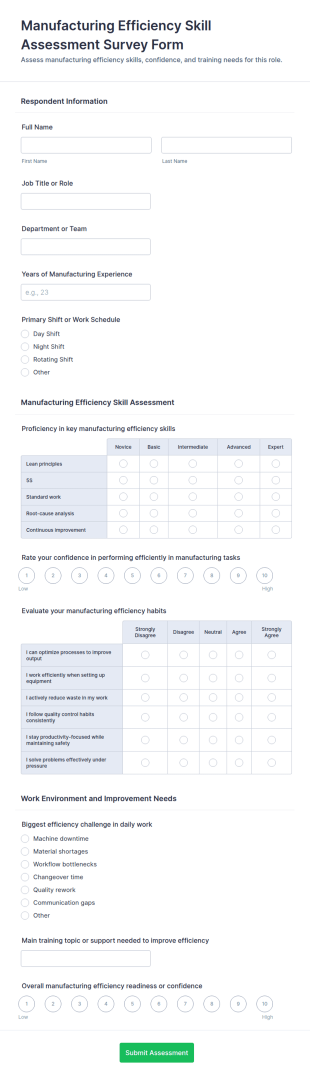 Manufacturing Efficiency Skill Assessment Survey Form Template