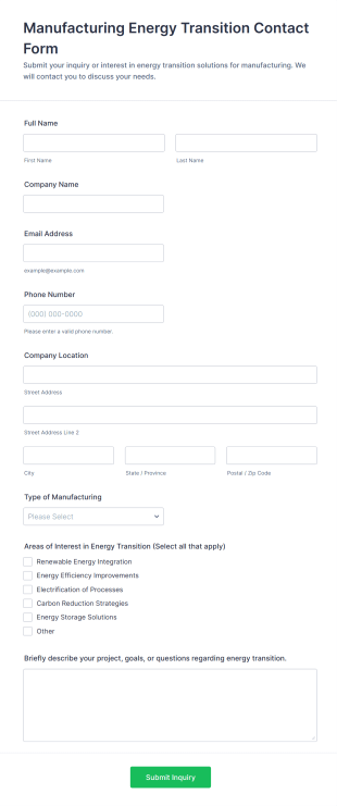 Manufacturing Energy Transition Contact Form Template
