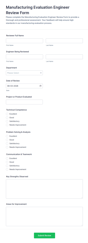 Manufacturing Evaluation Engineer Review Application Form Template