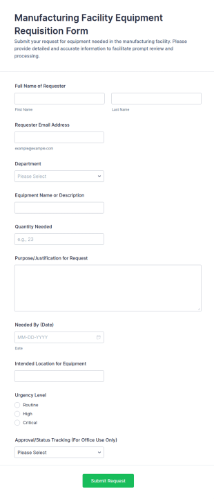 Manufacturing Facility Equipment Requisition Form Template