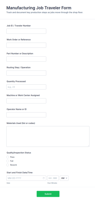 Manufacturing Job Traveler Form Template