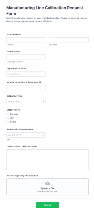Manufacturing Line Calibration Request Form Template