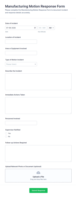 Manufacturing Motion Response Form Template