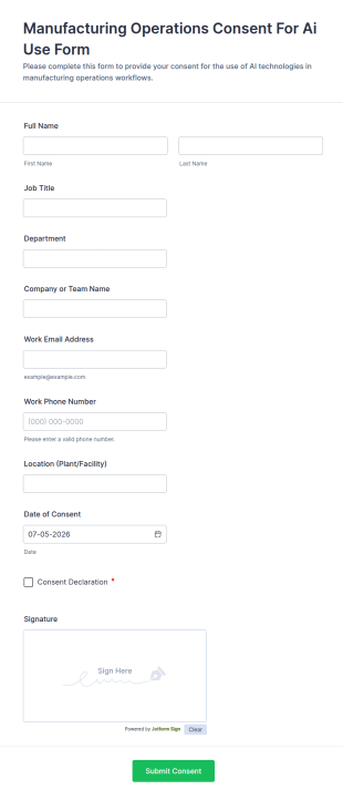 Manufacturing Operations Consent For AI Use Form Template