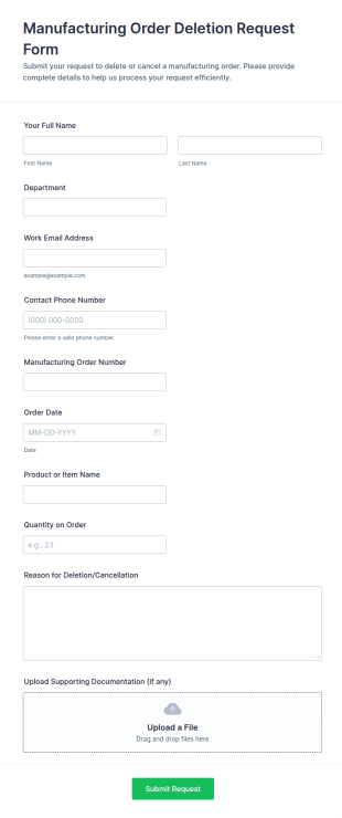 Manufacturing Order Deletion Request Form Template