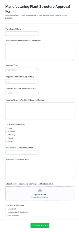 Manufacturing Plant Structure Approval Form Template