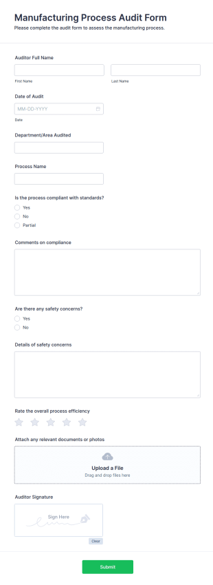 Manufacturing Process Audit Form Template