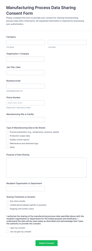 Manufacturing Process Data Sharing Consent Form Template