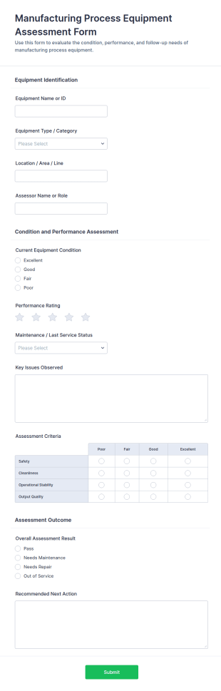 Manufacturing Process Equipment Assessment Form Template