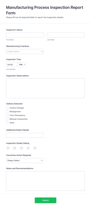 Manufacturing Process Inspection Report Form Template