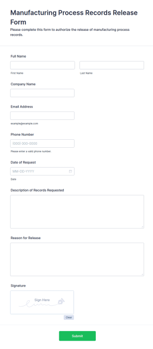 Manufacturing Process Records Release Form Template