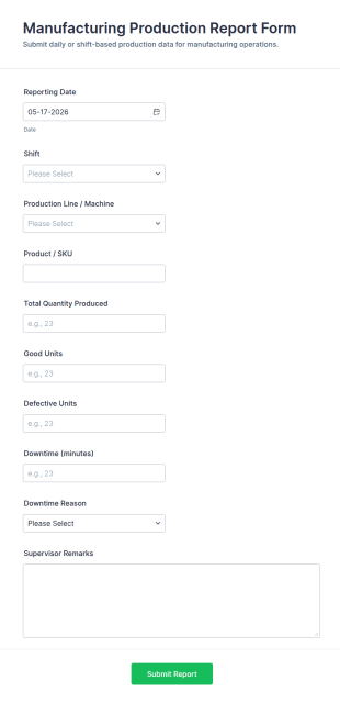 Manufacturing Production Report Form Template