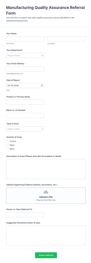 Manufacturing Quality Assurance Referral Form Template