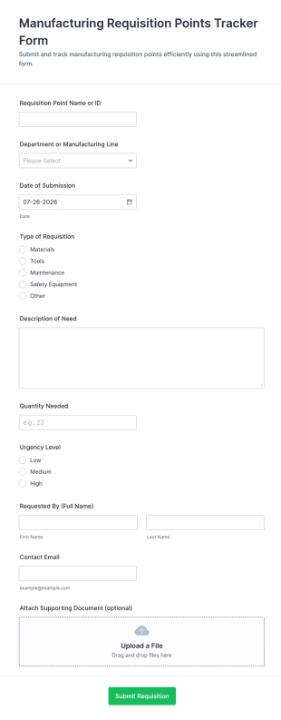 Manufacturing Requisition Points Tracker Form Template