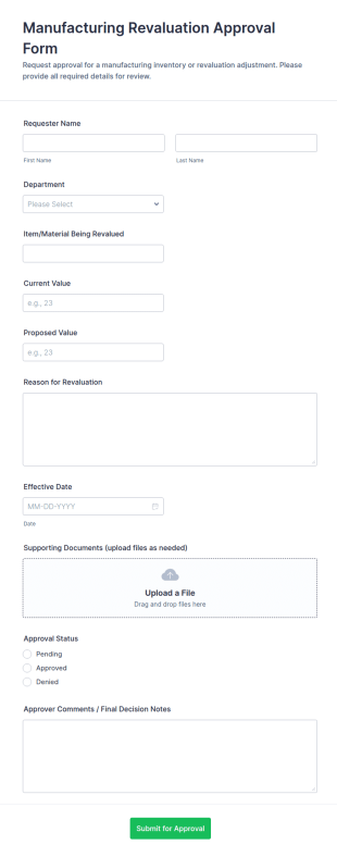 Manufacturing Revaluation Approval Application Form Template