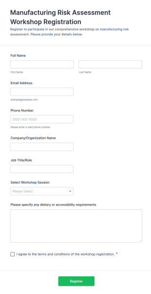 Manufacturing Risk Assessment Workshop Registration Form Template