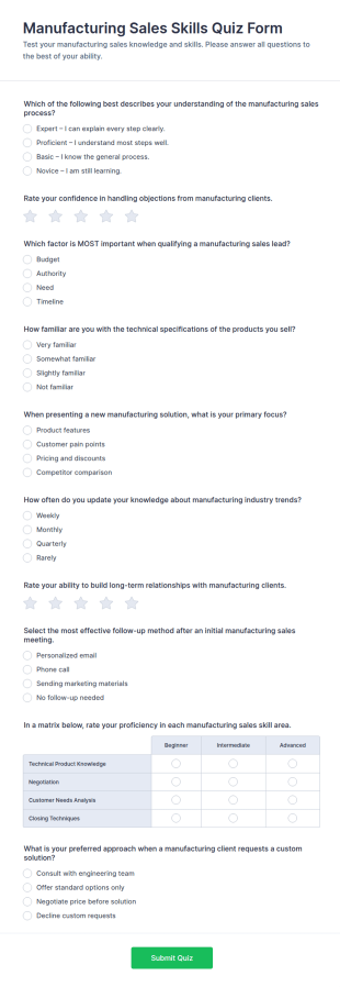 Manufacturing Sales Skills Quiz Form Template