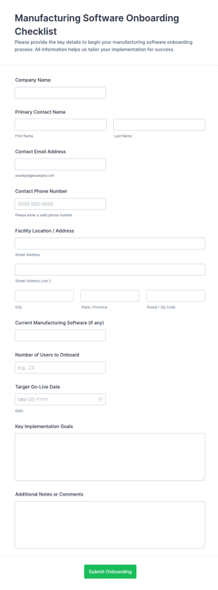 Manufacturing Software Onboarding Checklist Form Template