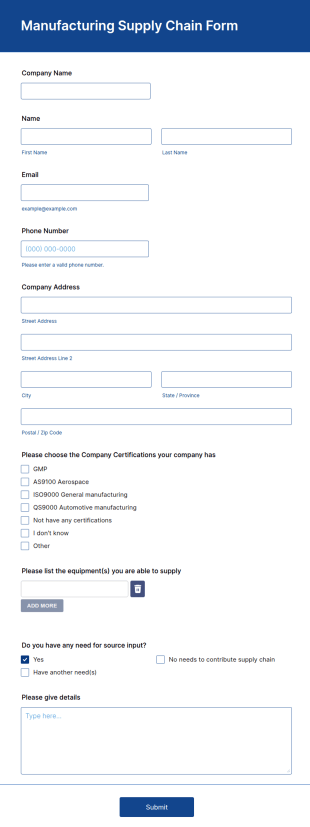 Manufacturing Supply Chain Form Template