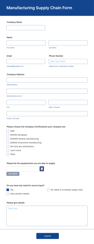 Manufacturing Supply Chain Form Template