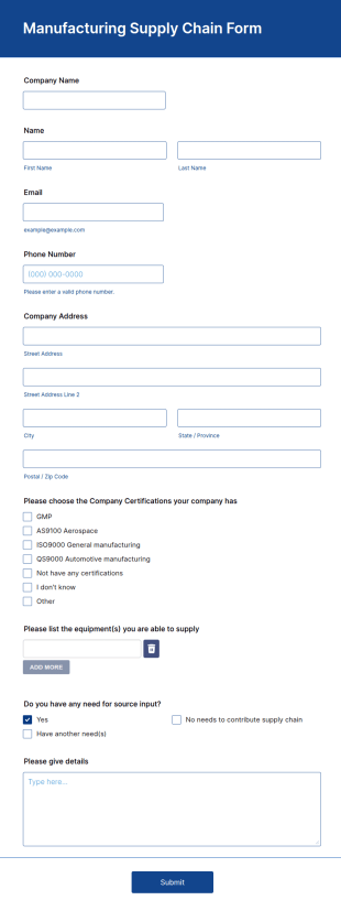 Manufacturing Supply Chain Form Template