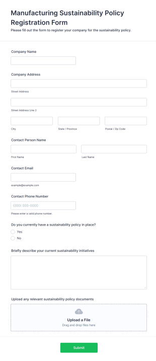 Manufacturing Sustainability Policy Registration Form Template