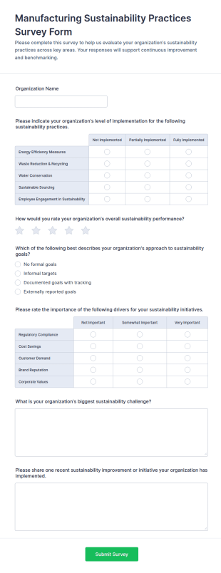 Manufacturing Sustainability Practices Survey Form Template