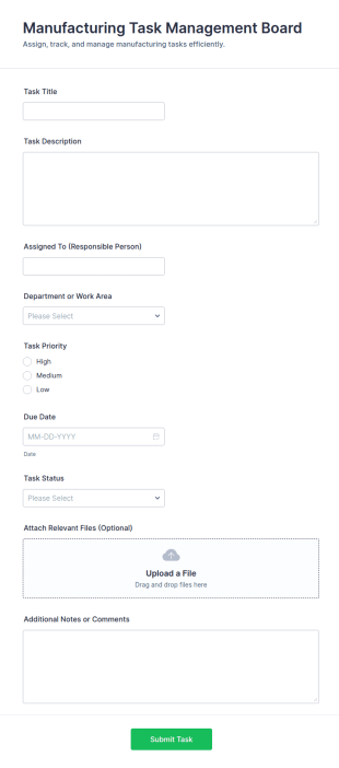 Manufacturing Task Management Board Form Template