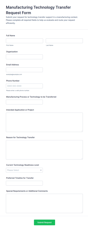 Manufacturing Technology Transfer Request Form Template