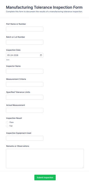 Manufacturing Tolerance Inspection Form Template