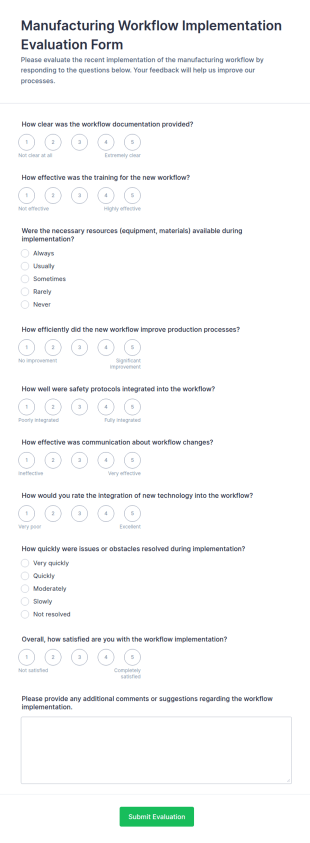 Manufacturing Workflow Implementation Evaluation Form Template