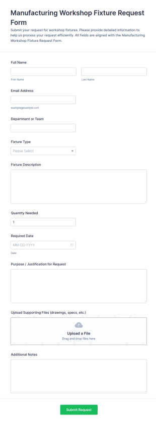 Manufacturing Workshop Fixture Request Form Template