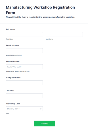 Manufacturing Workshop Registration Form Template
