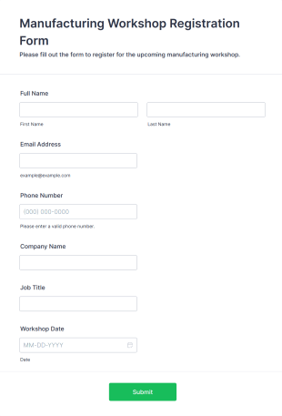 Manufacturing Workshop Registration Form Template