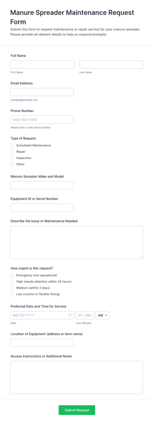 Manure Spreader Maintenance Request Form Template