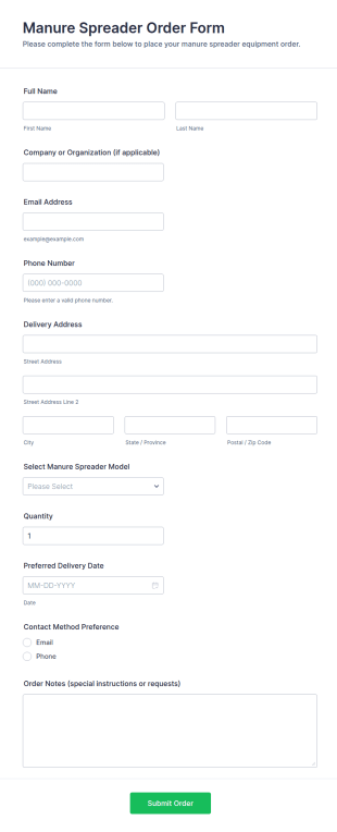 Manure Spreader Order Form Template