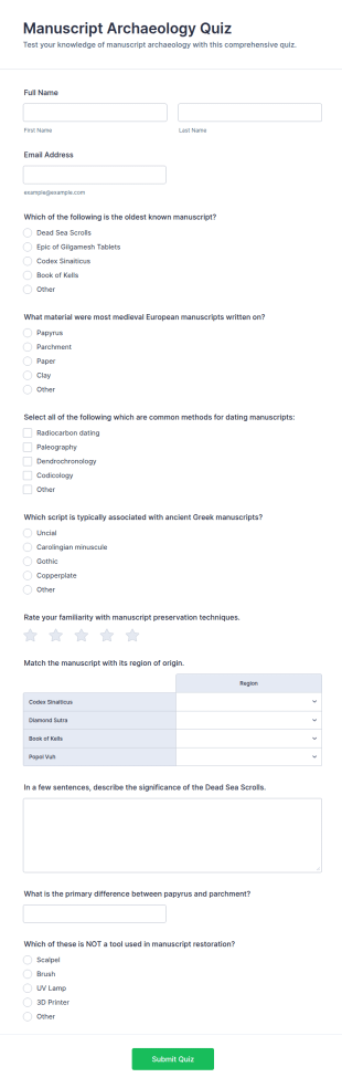 Manuscript Archaeology Quiz Form Template