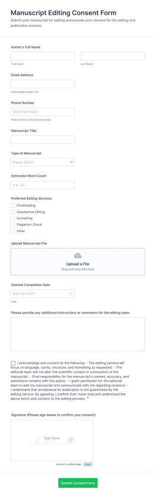 Manuscript Editing Consent Form Template