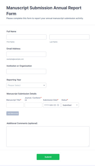Manuscript Submission Annual Report Form Template