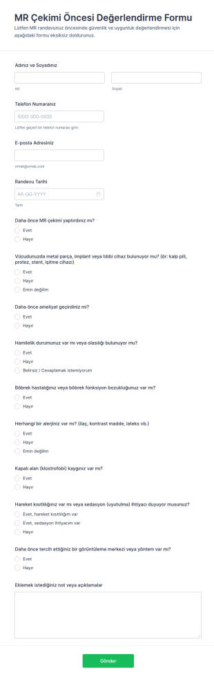 Manyetik Rezonans Tarama Form Şablonu