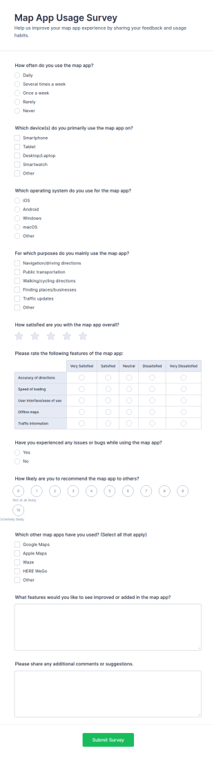 Map App Usage Survey Form Template